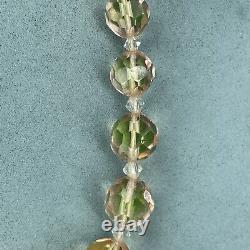 Vintage uranium glass necklace faceted beaded graduated art deco pink green hue