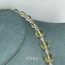 Vintage uranium glass necklace faceted beaded graduated art deco pink green hue