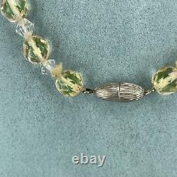 Vintage uranium glass necklace faceted beaded graduated art deco pink green hue