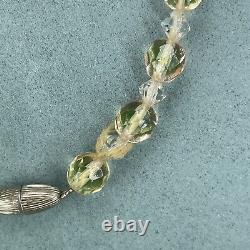 Vintage uranium glass necklace faceted beaded graduated art deco pink green hue