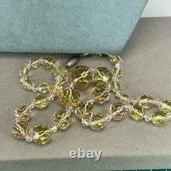 Vintage uranium glass necklace faceted beaded graduated art deco pink green hue