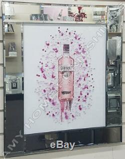 Vodka alcohol bottles with liquid art, crystals & mirror glass frame pictures