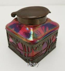 Vtg 1900 Art Nouveau Kralik Loetz Pink Oil Spot Iridescent Glass Inkwell 168180