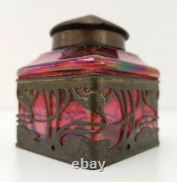 Vtg 1900 Art Nouveau Kralik Loetz Pink Oil Spot Iridescent Glass Inkwell 168180