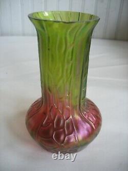 Vtg 1930s Kralik Glass 5 1/4 Honeycomb Panels Vase Watermelon Green Red Rose