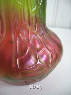 Vtg 1930s Kralik Glass 5 1/4 Honeycomb Panels Vase Watermelon Green Red Rose