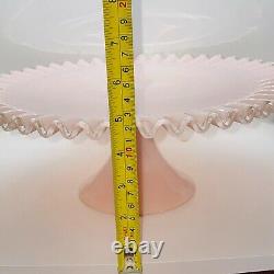 Vtg 1950's Fenton Pink Milk Glass Rose Silver Crest Pedestal Cake Plate Stand