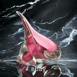 Vtg 1950s Alfredo Barbini Murano Italy Art Glass Pink Cranberry Conch Shell Bowl