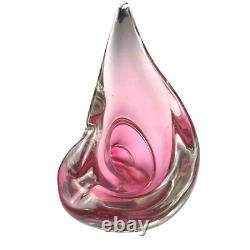 Vtg 1950s Alfredo Barbini Murano Italy Art Glass Pink Cranberry Conch Shell Bowl