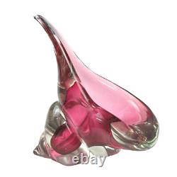 Vtg 1950s Alfredo Barbini Murano Italy Art Glass Pink Cranberry Conch Shell Bowl