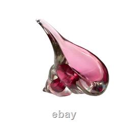 Vtg 1950s Alfredo Barbini Murano Italy Art Glass Pink Cranberry Conch Shell Bowl