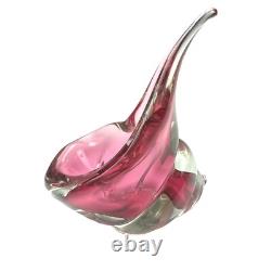 Vtg 1950s Alfredo Barbini Murano Italy Art Glass Pink Cranberry Conch Shell Bowl