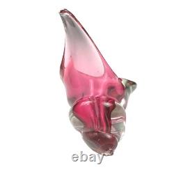 Vtg 1950s Alfredo Barbini Murano Italy Art Glass Pink Cranberry Conch Shell Bowl