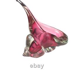 Vtg 1950s Alfredo Barbini Murano Italy Art Glass Pink Cranberry Conch Shell Bowl