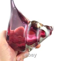 Vtg 1950s Alfredo Barbini Murano Italy Art Glass Pink Cranberry Conch Shell Bowl