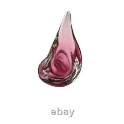 Vtg 1950s Alfredo Barbini Murano Italy Art Glass Pink Cranberry Conch Shell Bowl