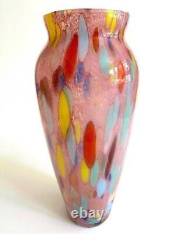 Vtg 1980's Post Modern Abstract Hand Blown Art Glass Multicolor Tall Flower Vase