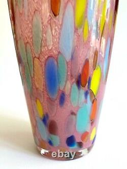 Vtg 1980's Post Modern Abstract Hand Blown Art Glass Multicolor Tall Flower Vase