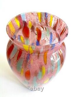 Vtg 1980's Post Modern Abstract Hand Blown Art Glass Multicolor Tall Flower Vase