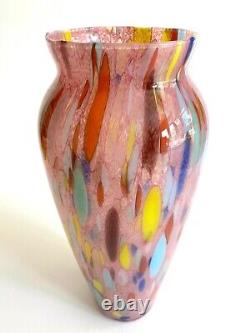 Vtg 1980's Post Modern Abstract Hand Blown Art Glass Multicolor Tall Flower Vase