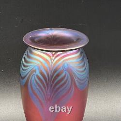 Vtg 1990 Eickholt Iridescent Pink & Blue Pulled Feather Art Glass SIGNED mint