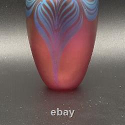 Vtg 1990 Eickholt Iridescent Pink & Blue Pulled Feather Art Glass SIGNED mint