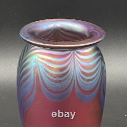 Vtg 1990 Eickholt Iridescent Pink & Blue Pulled Feather Art Glass SIGNED mint