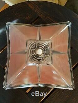 Vtg Art Deco 3D Design Frosted Pink/Clear Glass Shade Ceiling Light Fixture
