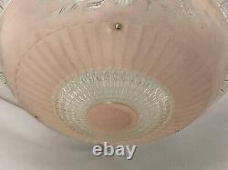 Vtg Art Deco Semi Flush Mount PINK Glass Ceiling Light Fixture Chandelier 30 40s