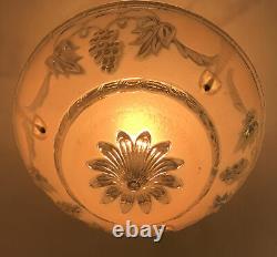 Vtg Art Deco Semi Flush Mount PINK Glass Ceiling Light Fixture Grapes 20s 30 40s
