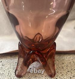 Vtg Art Glass Hand Blown Pink Cranberry Footed Art Deco Vase 10.5 Antique Nice