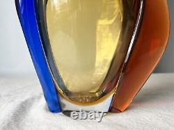 Vtg Bohemian Art Glass Vase Large pink Czechoslovakia Machovska Romana vase 60s