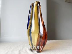 Vtg Bohemian Art Glass Vase Large pink Czechoslovakia Machovska Romana vase 60s