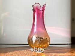 Vtg Bohemian Art Glass Vase Thick pink Czechoslovakia Hospodka 60s