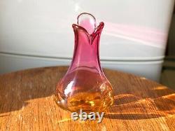 Vtg Bohemian Art Glass Vase Thick pink Czechoslovakia Hospodka 60s