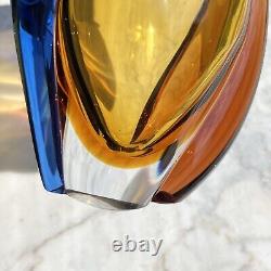 Vtg Bohemian Art Glass Vase Thick pink Czechoslovakia Machovska Romana vase 60s