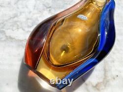 Vtg Bohemian Art Glass Vase Thick pink Czechoslovakia Machovska Romana vase 60s