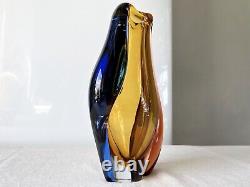 Vtg Bohemian Art Glass Vase Thick pink Czechoslovakia Machovska Romana vase 60s
