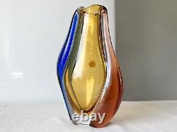 Vtg Bohemian Art Glass Vase Thick pink Czechoslovakia Machovska Romana vase 60s