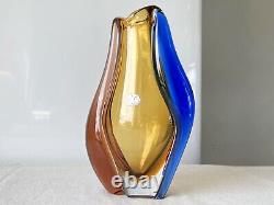 Vtg Bohemian Art Glass Vase Thick pink Czechoslovakia Machovska Romana vase 60s
