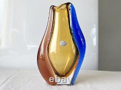 Vtg Bohemian Art Glass Vase Thick pink Czechoslovakia Machovska Romana vase 60s
