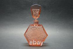 Vtg Czech Art Deco Pink Glass Perfume Bottle with Lovers Rudolf Hlousek