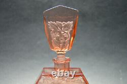 Vtg Czech Art Deco Pink Glass Perfume Bottle with Lovers Rudolf Hlousek