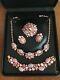Vtg D&E JULIANA Pink Art Glass Parure Necklace Bracelet Brooch Earrings Book