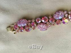 Vtg D&E JULIANA Pink Art Glass Parure Necklace Bracelet Brooch Earrings Book