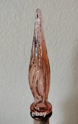 Vtg Empoli Pink Salmon Hourglass Genie Bottle Art Glass Decanter With Stopper