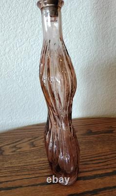 Vtg Empoli Pink Salmon Hourglass Genie Bottle Art Glass Decanter With Stopper