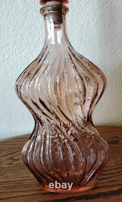 Vtg Empoli Pink Salmon Hourglass Genie Bottle Art Glass Decanter With Stopper