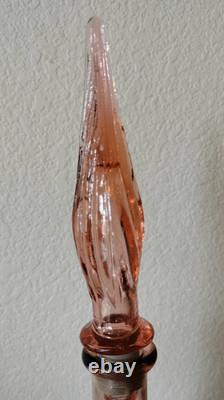 Vtg Empoli Pink Salmon Hourglass Genie Bottle Art Glass Decanter With Stopper
