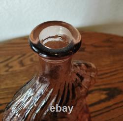 Vtg Empoli Pink Salmon Hourglass Genie Bottle Art Glass Decanter With Stopper